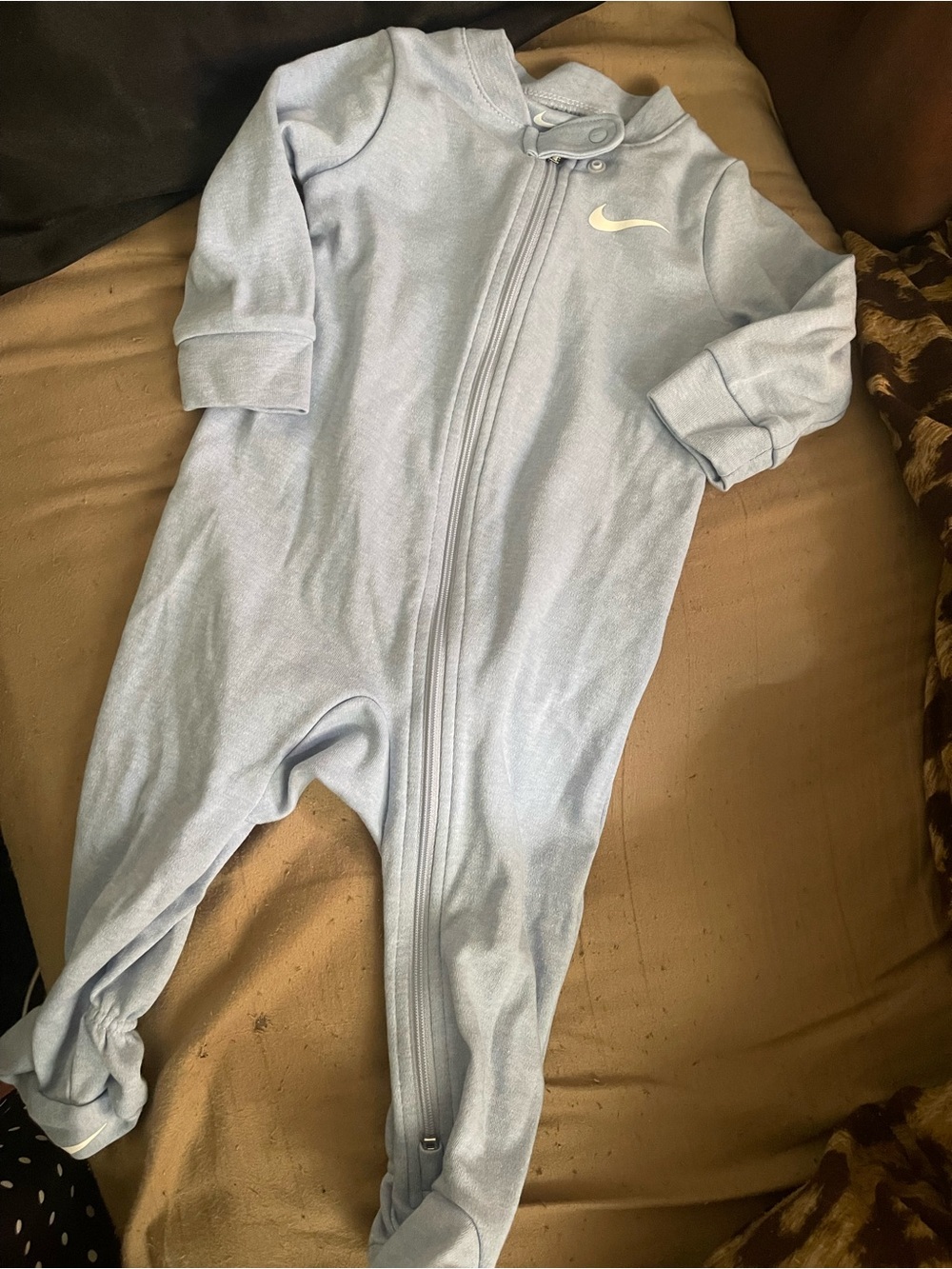 Nike Light Blue Zip-Front Baby Footie with White Swoosh